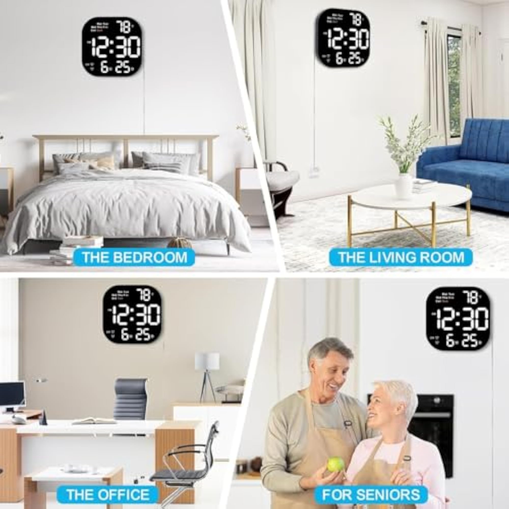 Digital Wall Clock 10.6 Inch LED Display for Living Room