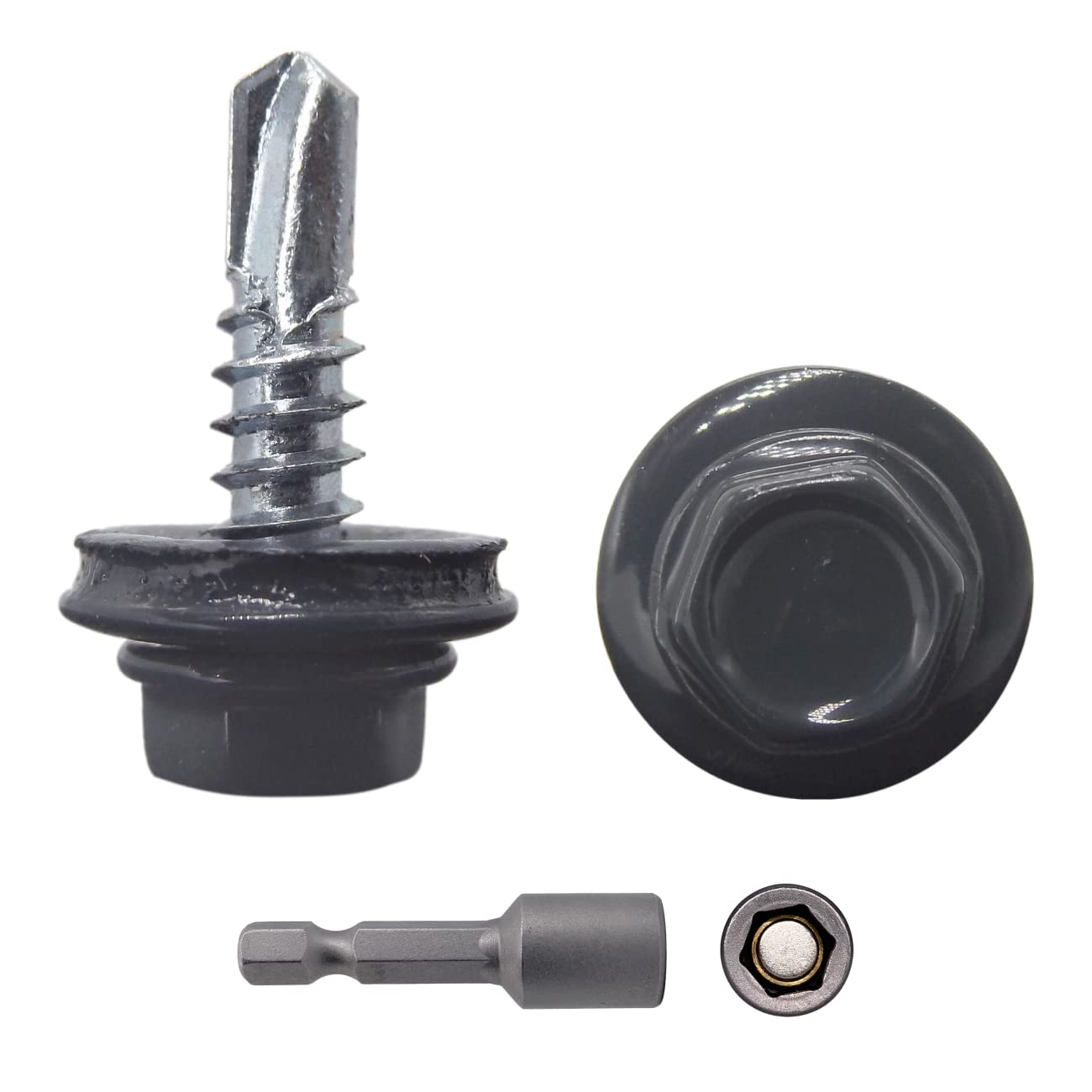 Marcopol Lote de 150 tornillos de metal para techos, tornillos autoperforantes de 4,8 x 19 mm, con arandelas EPDM, cabeza hexagonal pintada, tornillo de chapa (150, RAL 7016), color gris
