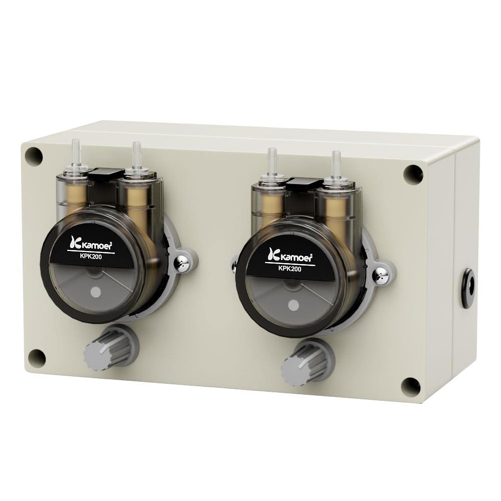 Kamoer NP02-KPK200-B16 Pompe péristaltique multi-tête 12 V avec faible débit 44 ml ~ 190 ml/min (tête unique) Pompe doseuse de liquide à vitesse réglable avec double tête pour laboratoire usine maison