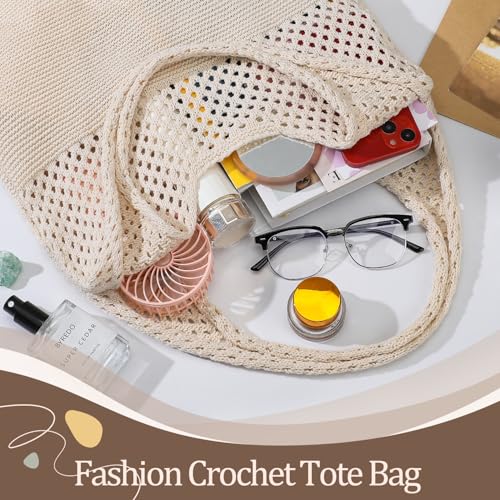 Image of Premillow Crochet Beach Tote Bags, Stylish Mesh Beach Bags Shoulder Bag for Women, Cute Summer Vacation Boho Tote Bag