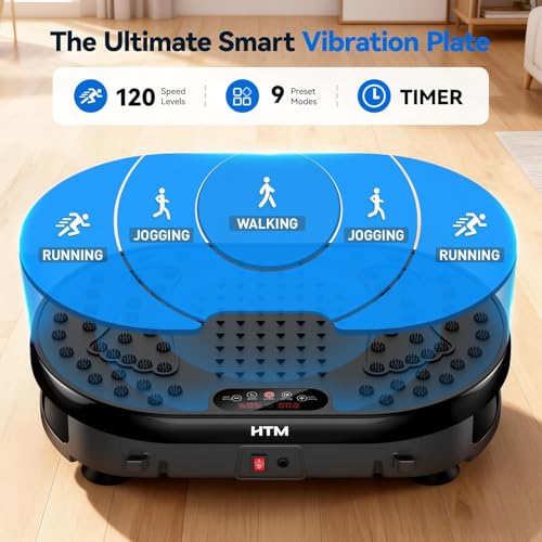 HTM Vibration Plate Exercise Machine, 9 Modes & 120 Speeds, Body Shake Plate with Resistance Bands Slot & Remote Control, 300 Lbs Capacity Shake Board for Weight Loss Fat Burner Home Fitness Workout - Image 3