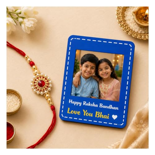 Image of PRINT BHARAT Rakhi for Brother with Coaster, Kumkum & Chawal | Traditional Beaded Thread Rakhi with Royal Kalai Thread | Raksha Bandhan Gift Hamper