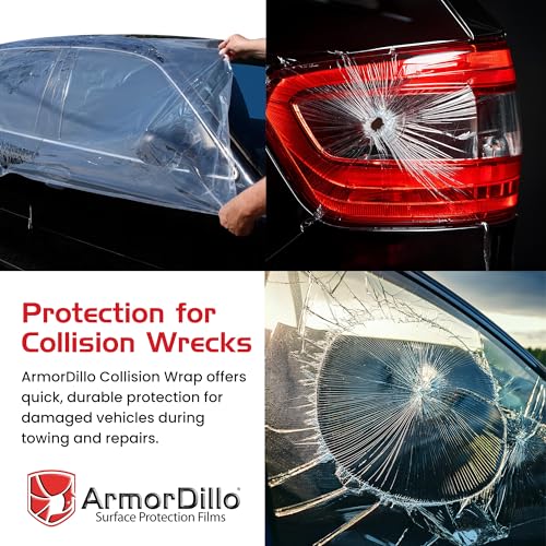 Image of ArmorDillo High Tack Collision Wrap -Free Utility Knife. Full 3 Mil 3-Ply Self Adhesive Crash Wrap for Cars, Collision, Towing, Salvage & Auto Repair, 60 Day UVI Protection - 36 inch x100ft