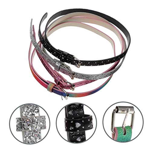 4pcs Boy Girl Faux Leather Belts for Rainbow Glitter Colors Heart Shape Design for Girls Jeans and Outfits4