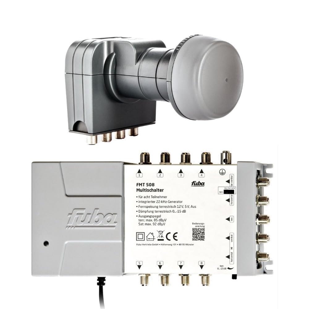 Fuba 8-Teilnehmer Digital Umrüstset DEK 407 Quattro-LNB FMT 508 HDTV Multischalter