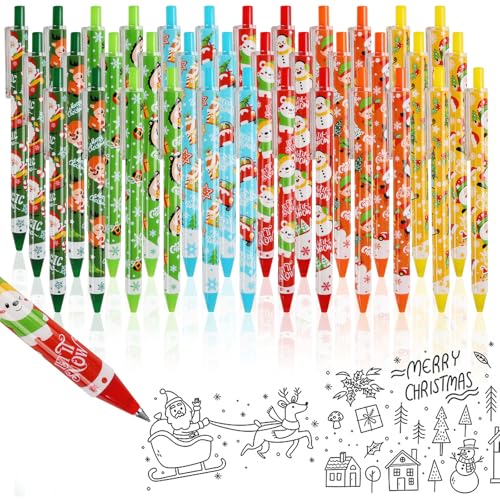 DERAYEE 36 Stück Weihnachts Kugelschreiber 0.5mm Druckkugelschreiber für Kinder Studenten Jungen Party Geschenke Mitgebsel (36)
