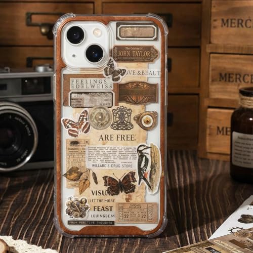 Image of HASTHIP 595PCS Pre Cut Vintage Stickers Book, 50 Sheets Brown Washi Scrapbooking Ephemera for Journaling, Junk Journal Supplies DIY Crafts Stickers