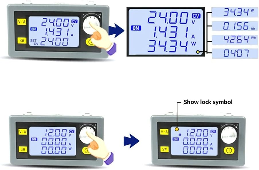 Adjustable DC Power Supply 0-60V 20A, CC Regulated Step Down Module, 1200W CNC Controller with LCD Display, Protocol, for DIY Solar Charging,