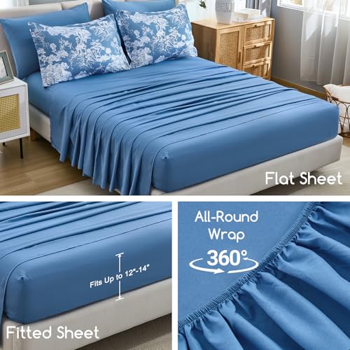 Image of DJY Full Size 7 Piece Bed in a Bag-Floral Botanical Mineral Blue Comforter Set,Full Comforter with Sheets