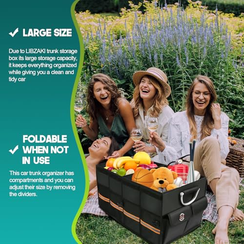 Image of Trunk Organizer, LIBZAKI Cargo Organizer, Premium Multi Compartments Collapsible Portable Trunk Storage for auto, SUV, Truck, Minivan -Black