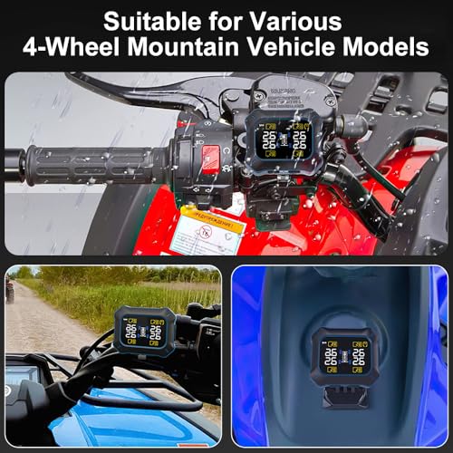 OBEST 4 Rad Drahtloser Motorrad TPMS,Werkzeuge für Reifendruck-Kontrollsysteme,USB Stromversorgung, LCD Display,Mit 4-Externen Sensoren,Geeignet für Geländefahrzeuge, ATV, Geländemotorräder