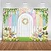 Mocsicka Spring Easter Backdrop Easter Bunny Colorful Wood Photography Background White Gate Colorful Eggs Floral Baby Kids Portrait Photo Booth Props (7x5ft)