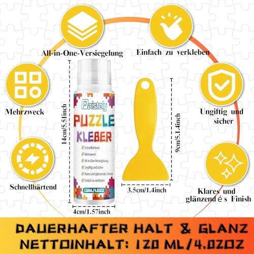 Puzzle Kleber Transparent, Puzzle Glue Mit Einfachem Schwammkopf und Applikator, Ungiftig Puzzelkleber, Puzzlekleber für 1000/2000 Teile, Geeignet für Kinder und Erwachsene (120ml*2)