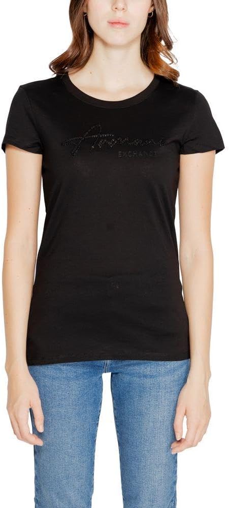 Armani Exchange Womens Slim Fit Textured Signature Logo Tee