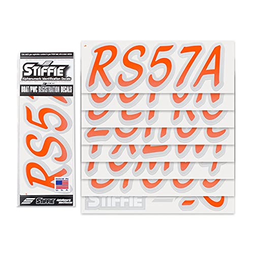 Image of STIFFIE Whipline Orange /Silver 3 inch Boat & PWC Registration Decals • Numbers Letters Stickers
