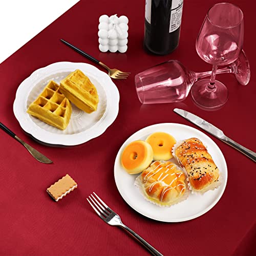 Image of TURSTIN 4 Pack Burgundy Satin Tablecloth 102 x 58 Inch Overlay Table Cover