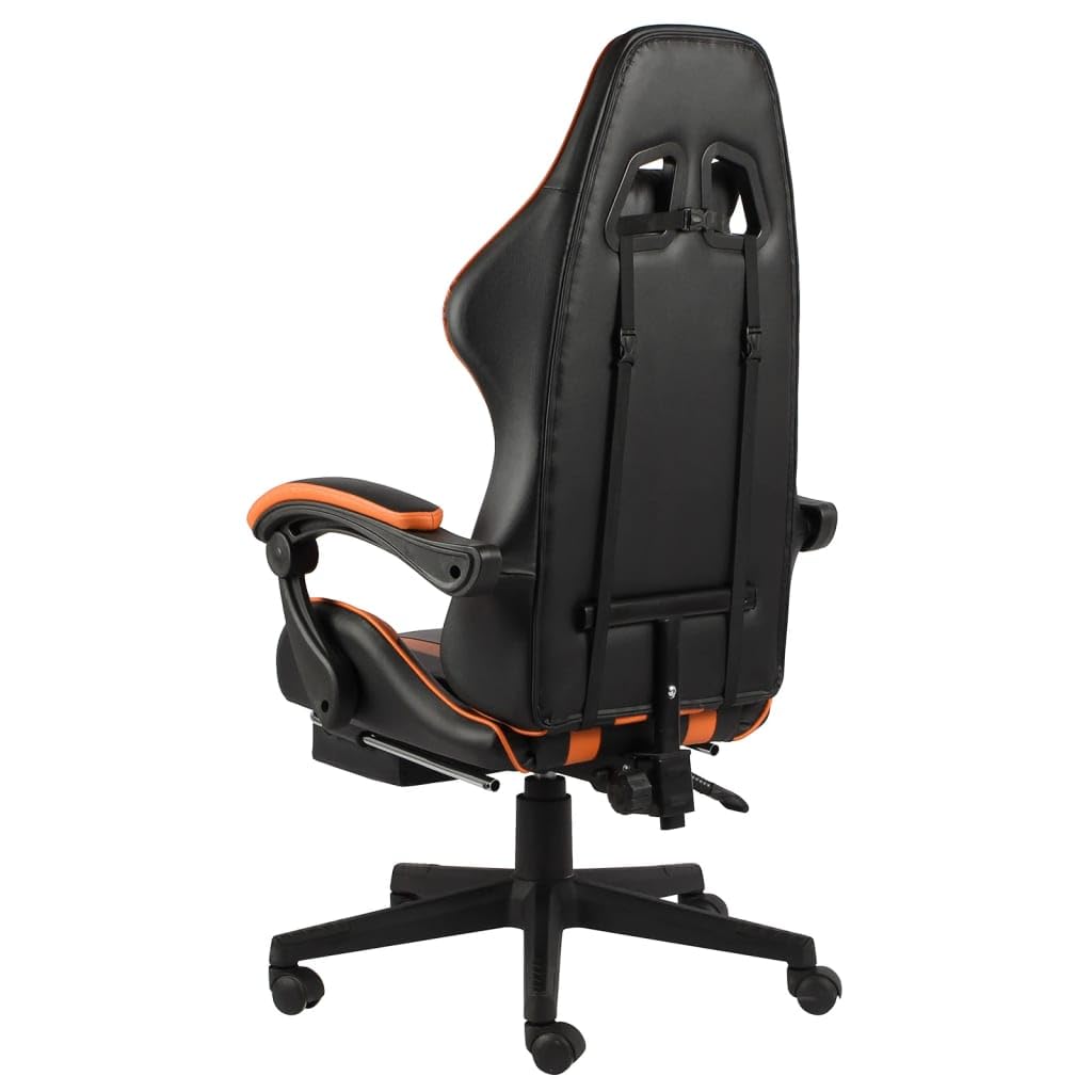 Sedia da gaming con poggiapiedi, girevole, colore: nero e arancione | Comoda sedia da ufficio con poggiapiedi estraibile e cuscino lombare per lo studio o l'ufficio.