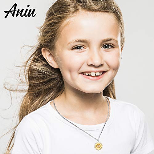 Aniu Golden Rotatable Sunshine Sunflower Pendant Necklace for Women, S925 Sterling Silver You Are My Sunshine Jewelry with 5A Cubic Zirconia3