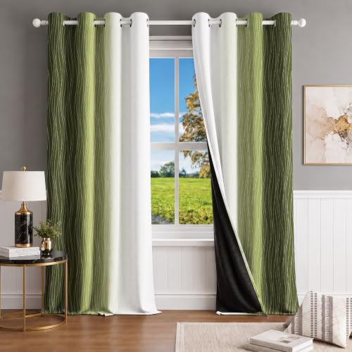 Image of Ultimate Trends Ombre Blackout Curtains for Bedroom Room Darkening Curtains for Living Room,Energy Saving,Thermal Insulated Grommet Window Drapes, Mehandi and Greyish White, 5 FEET,2 Panels