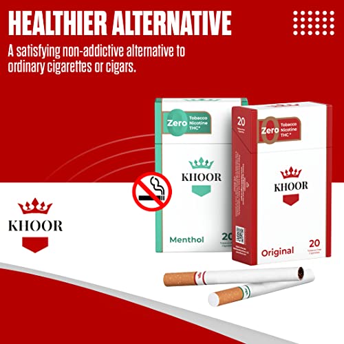KHOOR Herbal Cigarettes Combo Pack - 2 Original & 2 Menthol Flavors - Tobacco-Free and Nicotine-Free - Non Addictive Alternative - Nicotine Cigarette Substitute - 80 Smokes (4 Packs)