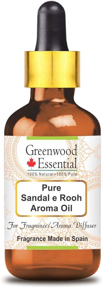 Greenwood Essential Pure Sandal E Rooh Aroma Oil (Suitable for Aroma Diffuser) with Glass Dropper 100% Natural Therapeutic Grade 50ml (1.69 oz)