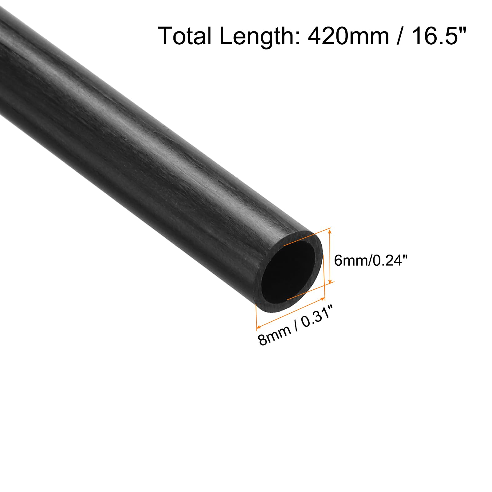 QUARKZMAN 4Pcs Tubes en Fibre de Carbone 6 x 8 x 420mm pour avion RC, Cerf-Volant, Tube d'Aile de Quadcoptère