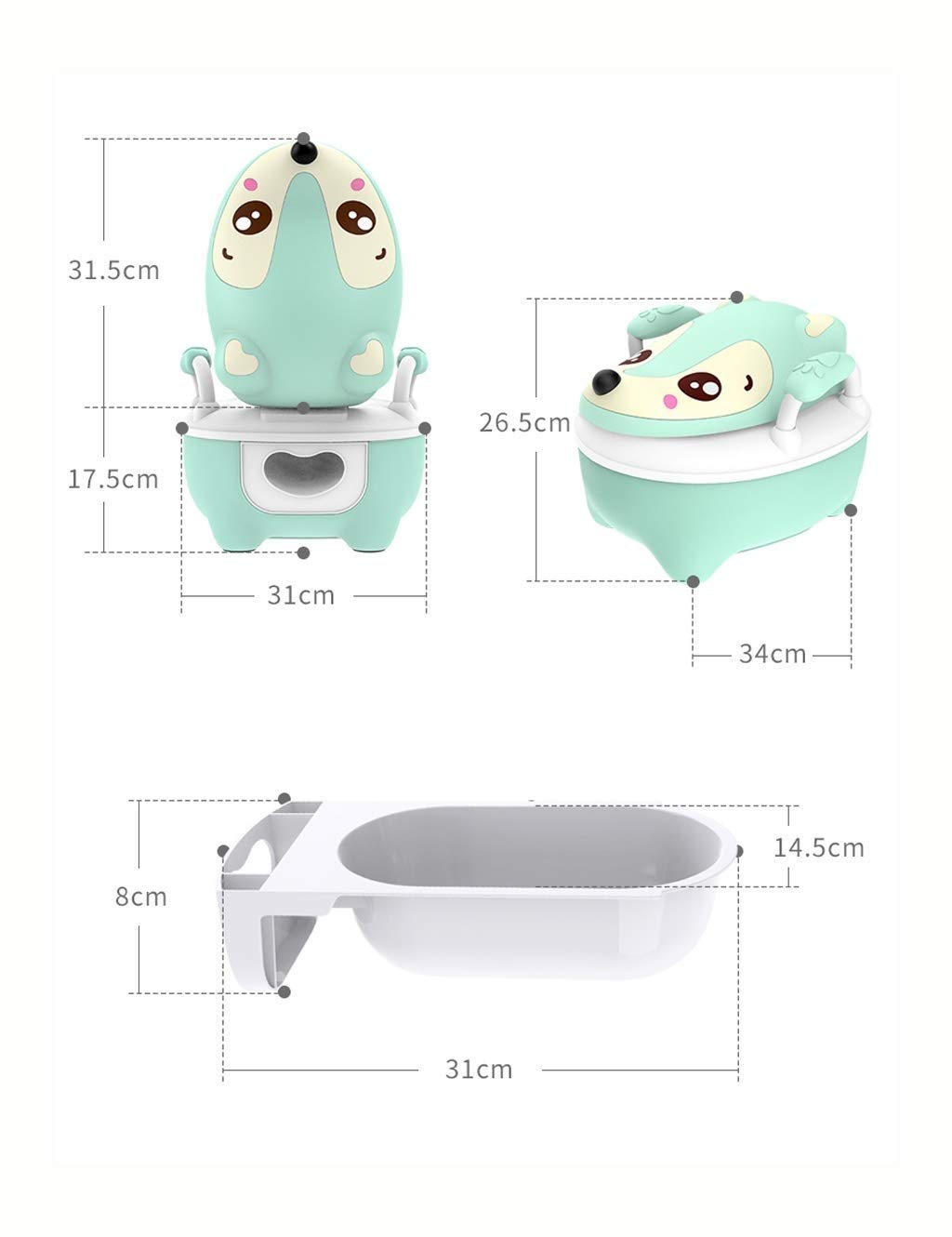 Cartoon Cute Dog Baby Boy Bambino Bambino Toilette, Un vasino for Potty Training Toddlers Pottes offerti in 3 Colori (Azzurro) (Color : Blue)