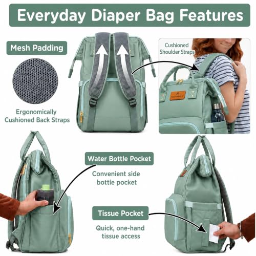 Image of Motherly Patented Diaper Bag for Moms (Everyday Series,Sage Green)