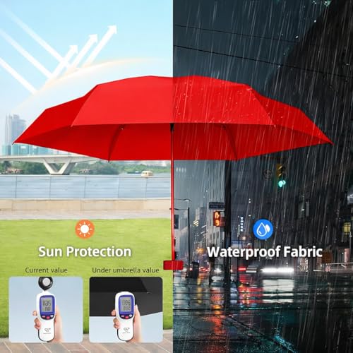 Image of TEKCOOL Travel Mini Folding Compact Umbrella with Case, Manual Open 6 Ribs Lightweight Portable, Small Sun & Rain Pocket Umbrella for Girls and Women- Use in Rain & Summer(Red)''
