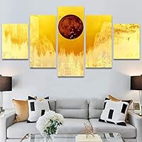 SIGNWIN 5 Panel Canvas Wall Art Modern Art Astronomy & Space Dramatic Moon Multicolor Photography Rustic for Home Decorations Ready to Hang - 60