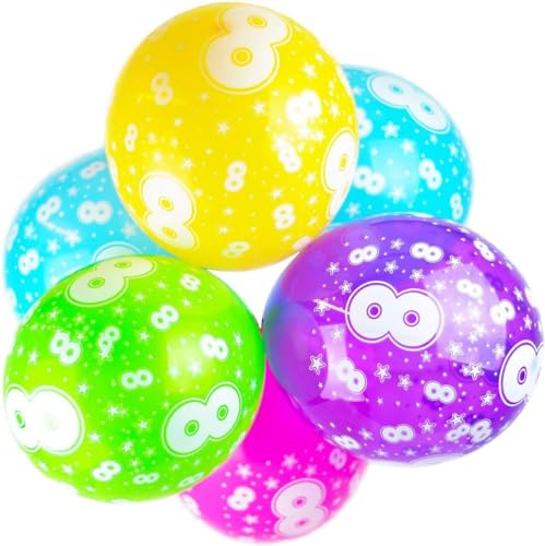 Happium 8th Birthday 12" Multicoloured Numbers Printed Latex Age Balloons, Digit 8 for Girls Boys 8 Year Old Decorations, 8th Anniversary Party (Pack of 10)
