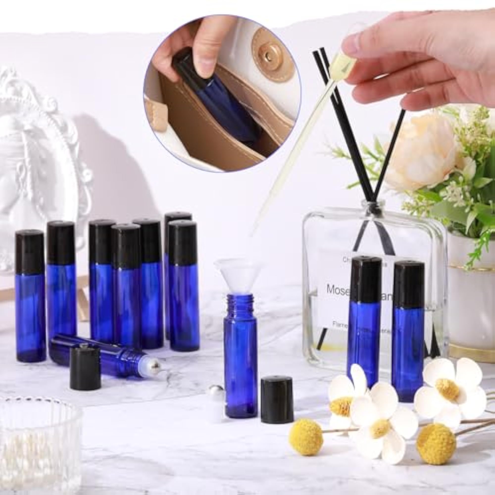 30 Pcs Essential Oil Roller Bottles, 10ml Amber Glass