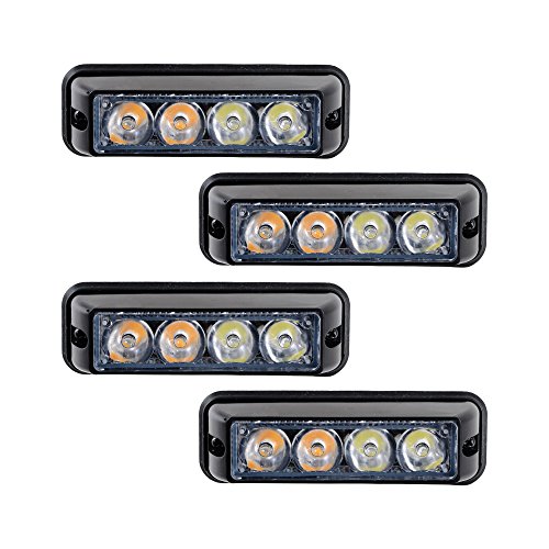 4X Super Bright 4 LED White & Amber Clear Lens Warning Emergency Beacon Hazard Strobe Flash Light Bar Car SUV Pickup Truck Van