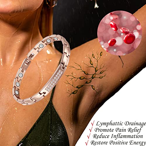 Lplsroad Magnetic Lymph Detox Bracelet For Women Drainage Arthritis Pain Relief Carpal Tunnel Titanium Power Magnetic Bracelet With Adjust Tool (Rose Gold) #TOP6