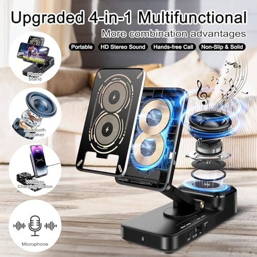 Gifts for Men Women, Bluetooth Speaker with Wireless Charging Phone Stand, HD Surround Sound Speaker, Cool Gadget Gifts for Men Women Dad Mom Birthday - Thumbnail 2