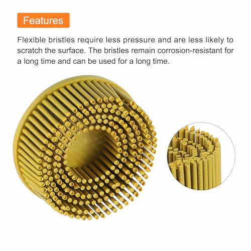 Image of HARFINGTON Bristle Disc 2 inch 80 Grit R-Type Abrasive Brush Coarse Bristle Disc Deburring Electric Disc Brush Attachment Abrasive Coating Removal Disc for Metal, Yellow