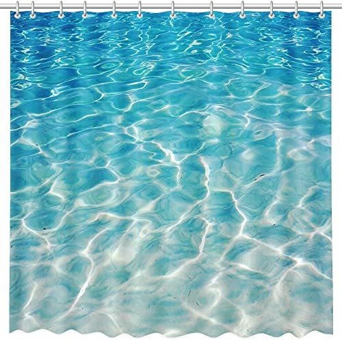 Aibiin 72X72 In Water Shower Curtain For Bathroom Summer Holidays In Beach Pool Sea Wave Ocean Home Bathtubs Curtain Decoration Set With 12 Hooks Easy Care Washable Soft Durable Polyester Fabric #TOP2