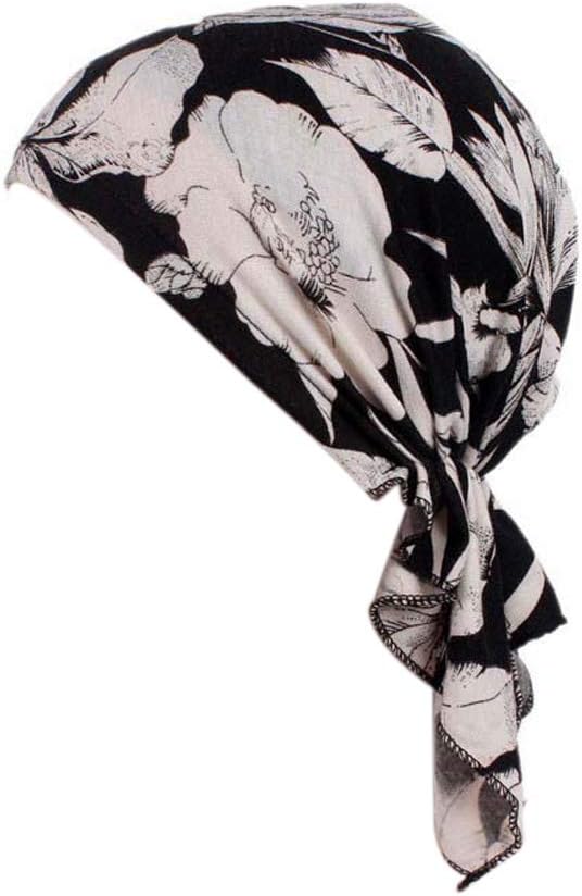 LocisneWomen's Printed Pre Tied Head Scarf Turban Headwear Chemo Beanie Scarf Headwear for Cancer,Chemo,Hair Loss (FEATHERBLUE)