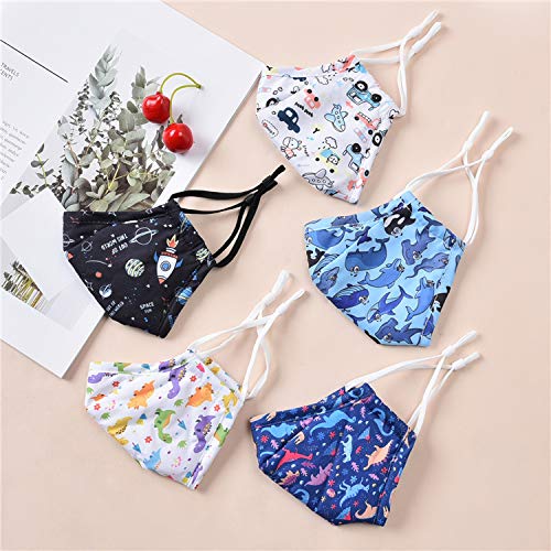 5Pack Kids Cotton Dustproof Reusable Washable Breathable【3 Layers】with Adjustable Metal Nose Bridge for Children（No Filter Pocket and filers)）