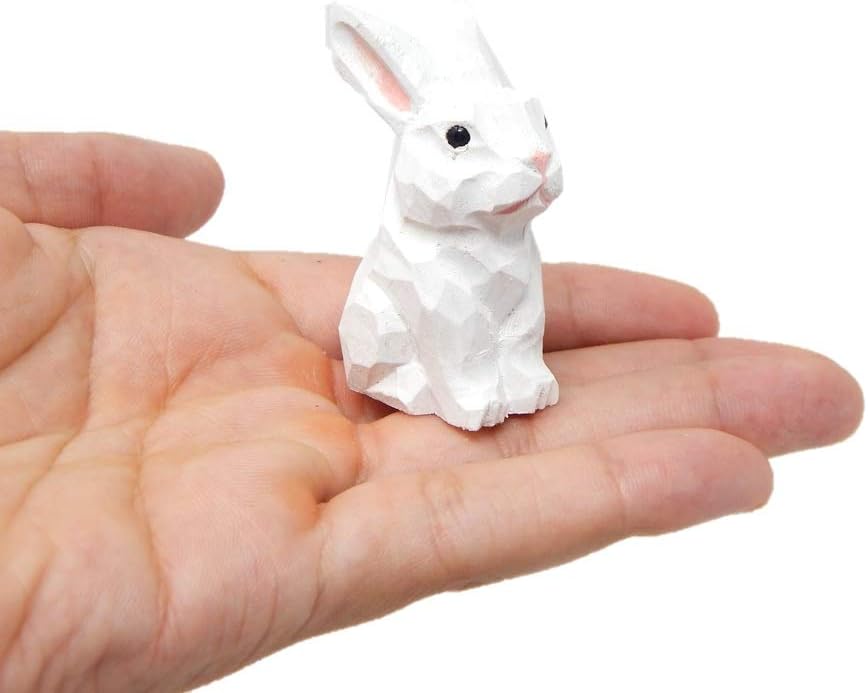 Rabbit Miniature Wooden Figurine - Small 2", Carving, Hand-Made, Decoration, Mini Animals, Bunny