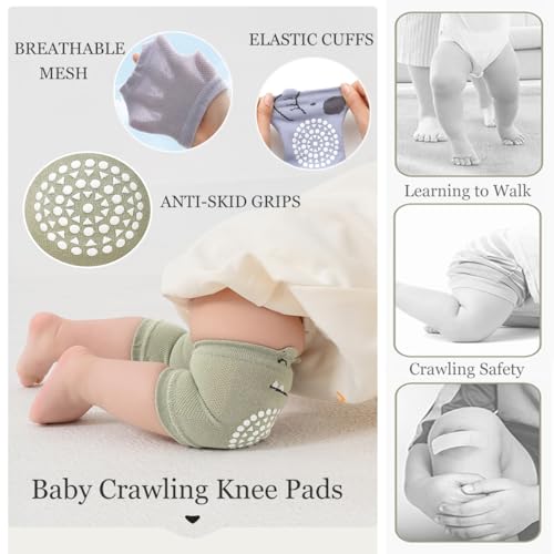 Baby Crawling Knee Pads and Socks with Anti-Slip Grips 10 Pairs Unisex Baby Toddler Nonslip Kneepads & Ankle Socks3