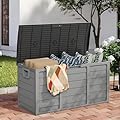 Patiomore 75 Gallon Deck Storage Box Resin Outdoor Storage Container with Handles for Patio Garden Yard, Black, Grey