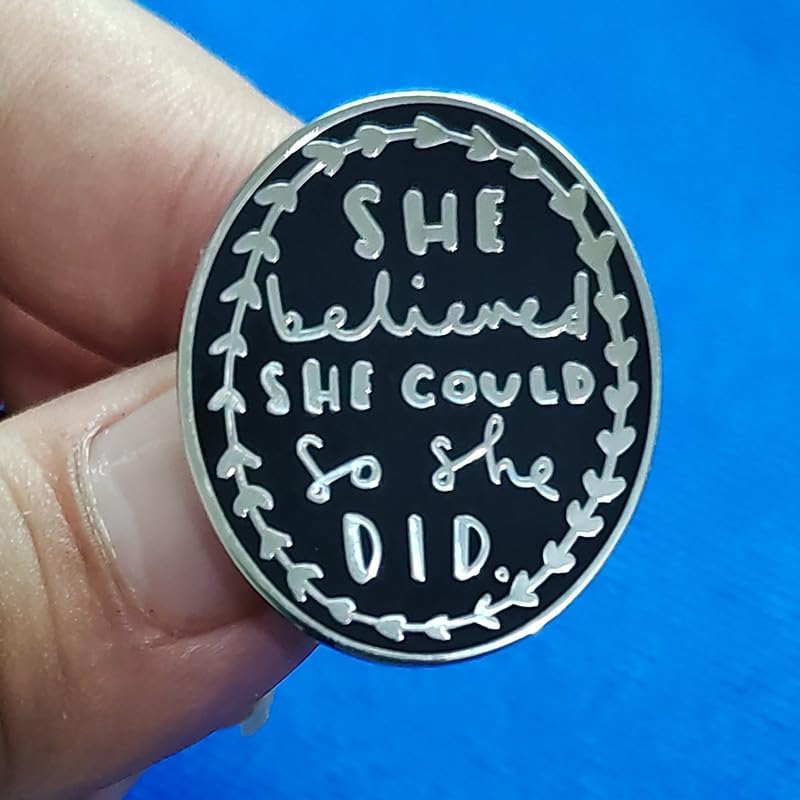Image of She Believe She Could, So She DID Enamel Pin Brooches Metal Elliptical Enamel Badges Jewelry Accessories