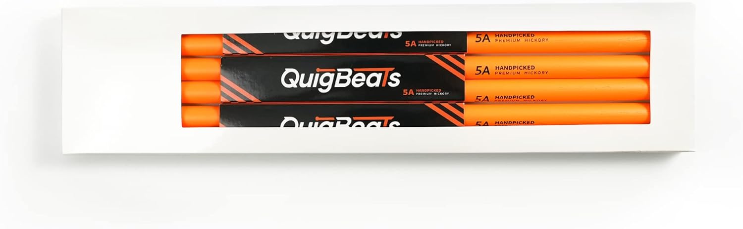 QuigBeats Drum Sticks, Hickory 5A Drumsticks, Drumsticks for Adults & Kids 5A 3 Pairs- Orange