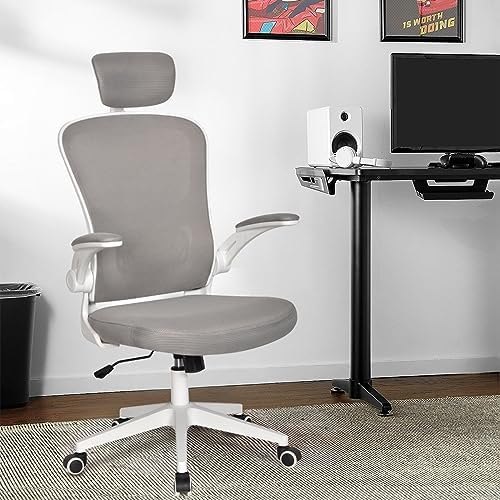 Cadeira de escritório ergonômica com estofado de mesh (Cinza)