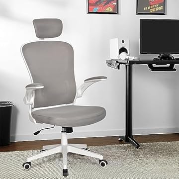 Cadeira de escritório ergonômica com estofado de mesh（Cinza)