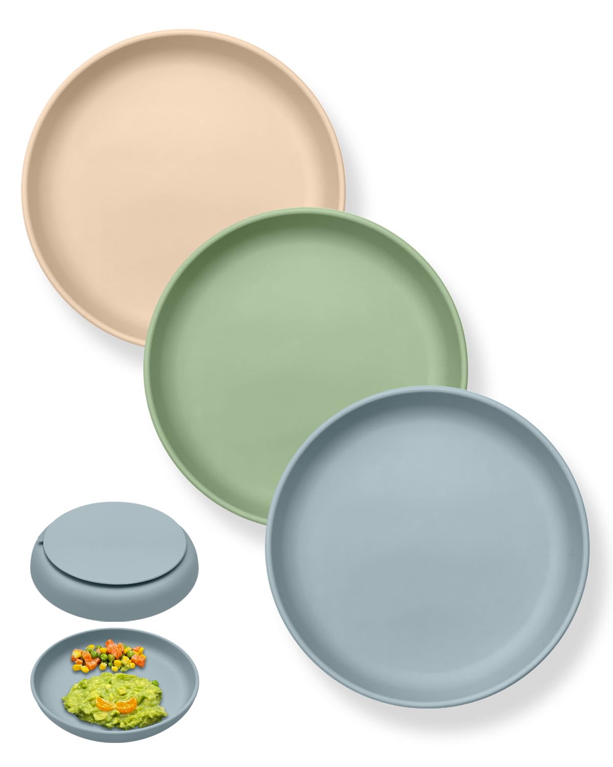 Classic Toddler Plates with Suction (3 Pack), Non Toxic & BPA Free Silicone Suction Plates for Baby Toddler Kids, Non Slip Baby Dinner Dishes Microwavable & Dishwasher Safe
