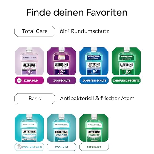 LISTERINE Cool Mint Mild 500 ml, antibakterielle Mundspülung mit ätherischen Ölen und ohne Alkohol, mildes Mundwasser bekämpft wirksam Bakterien, optimale Ergänzung zur täglichen Zahnpflege