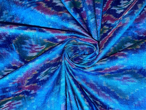 Tissu Dupion Ikat pure soie couleur bleu turquoise au metre