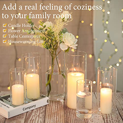 Glass Hurricane Candle Holder Set Of 6 Glass Cylinder Vases For Centerpieces, Glass Candle Holders For Pillar Candles, Floating Candles, Clear Glass Vases For Flowers For Wedding Party Festival Decor #TOP3